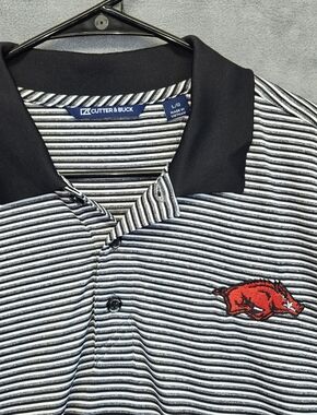 Arkansas Razorbacks ZTA Cutter&Buck Black Striped Golf Polo Shirt Mens Large